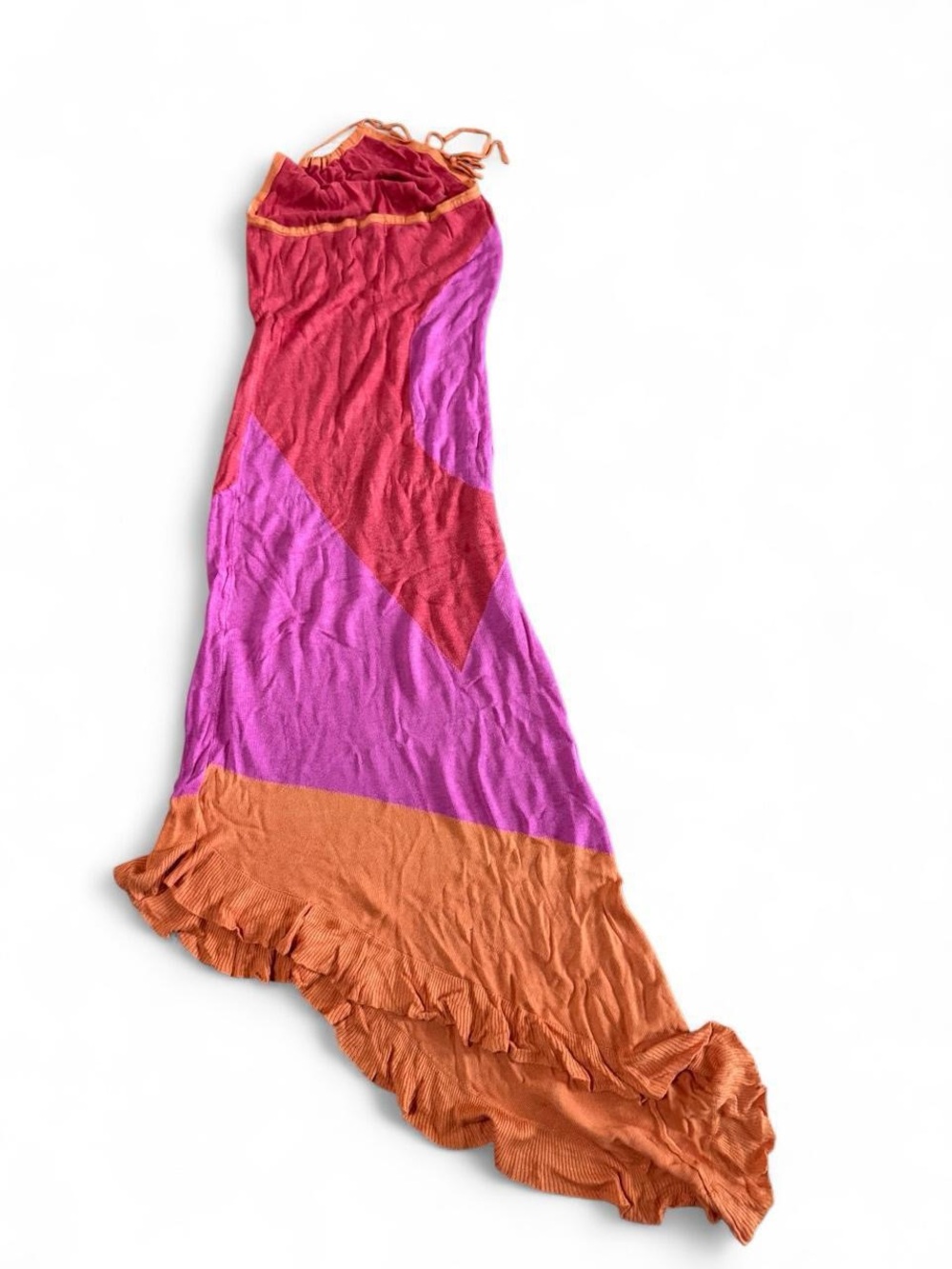 PrettyLittleThing Colorblock Halter Maxi hi low Dress in Pink, Orange, Coral